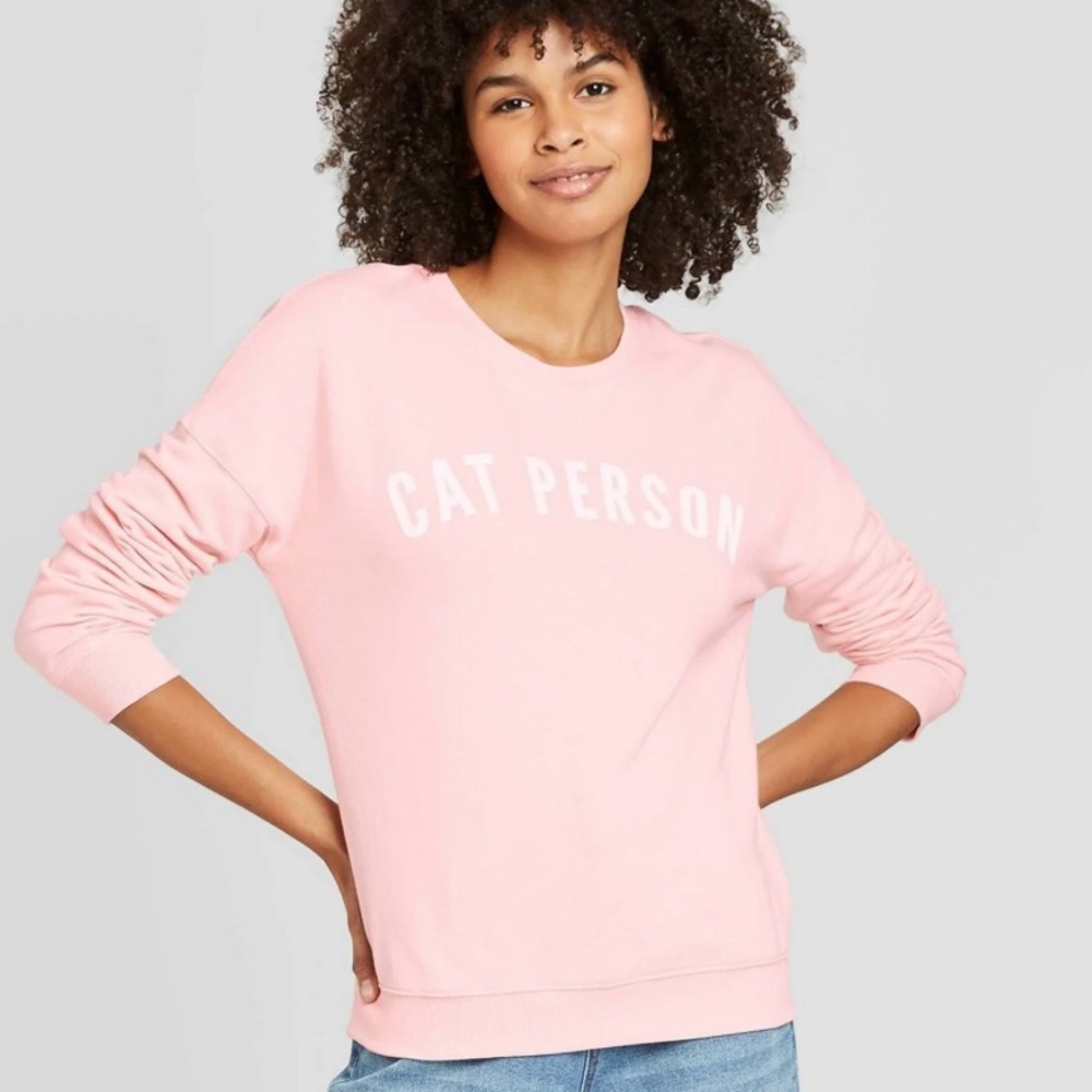 NWT Zoe + Liv Pink “Cat Person” Pullover Graphic Sweatshirt Size Small
